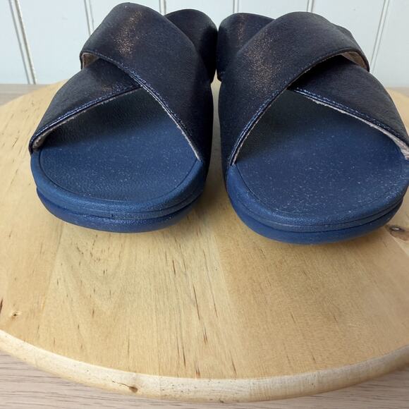 FitFlop NWOBox Womens Lulu Cross Glitz Slide Shoe Navy Blue Metallic 9M Comfort - Picture 3 of 14